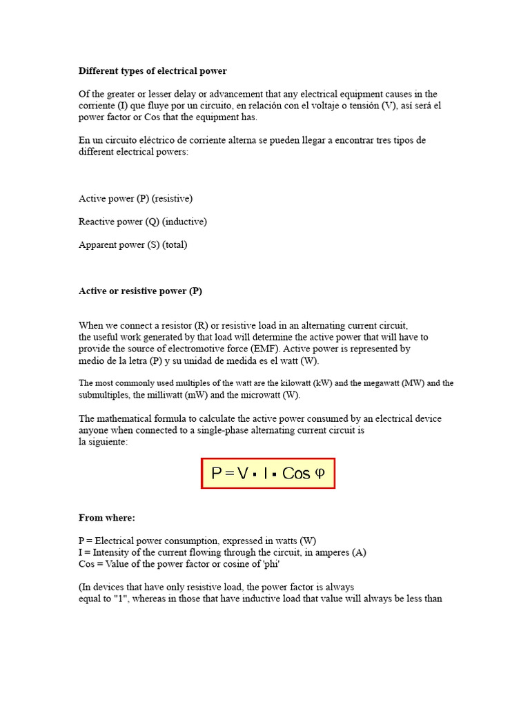 Different Types of Electric Power | PDF | Ac Power | Electric Power