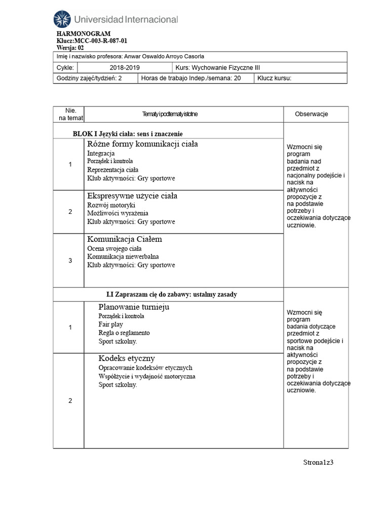 Harmonogram | PDF