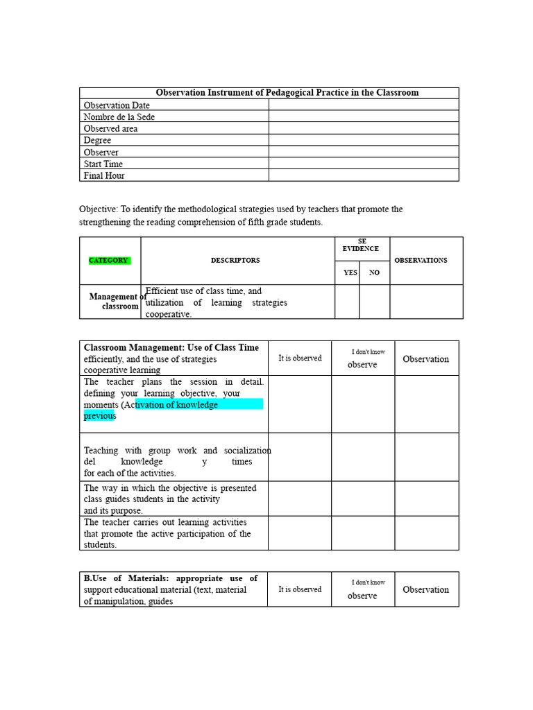 Observation Instrument of Pedagogical Practice in The Tutoring ...