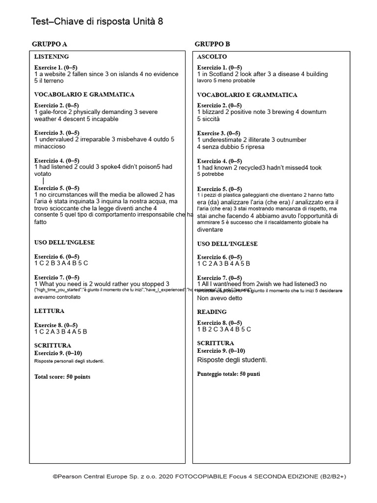 Focus4 Test Unità8 RISPOSTE | PDF