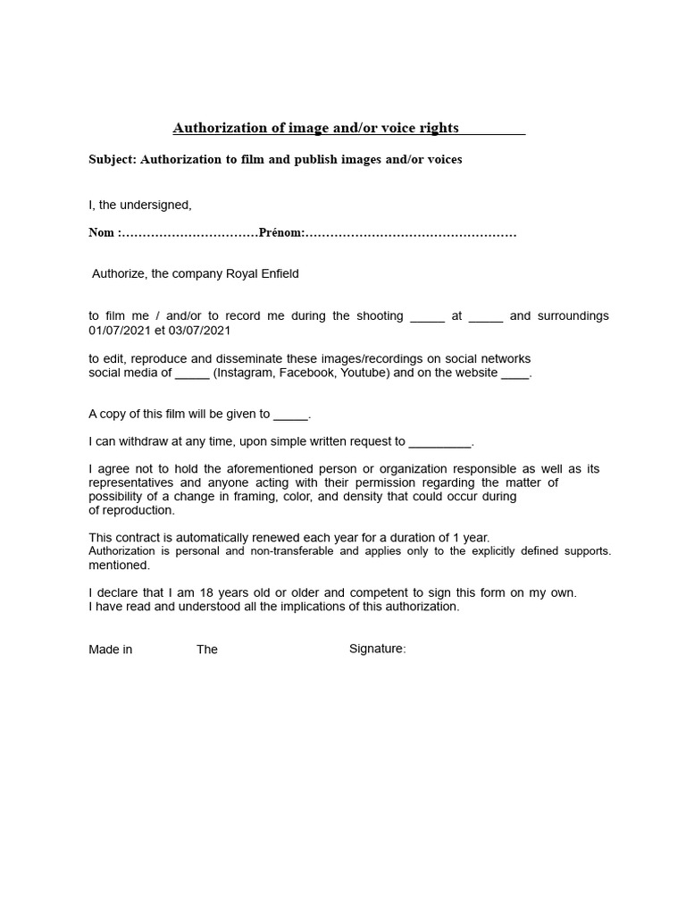 Image Rights Authorization | PDF