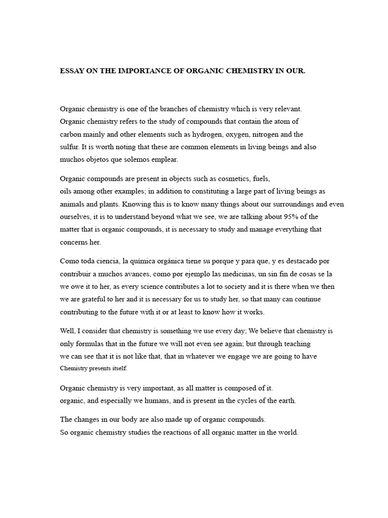 Essay On The Importance of Organic Chemistry | PDF