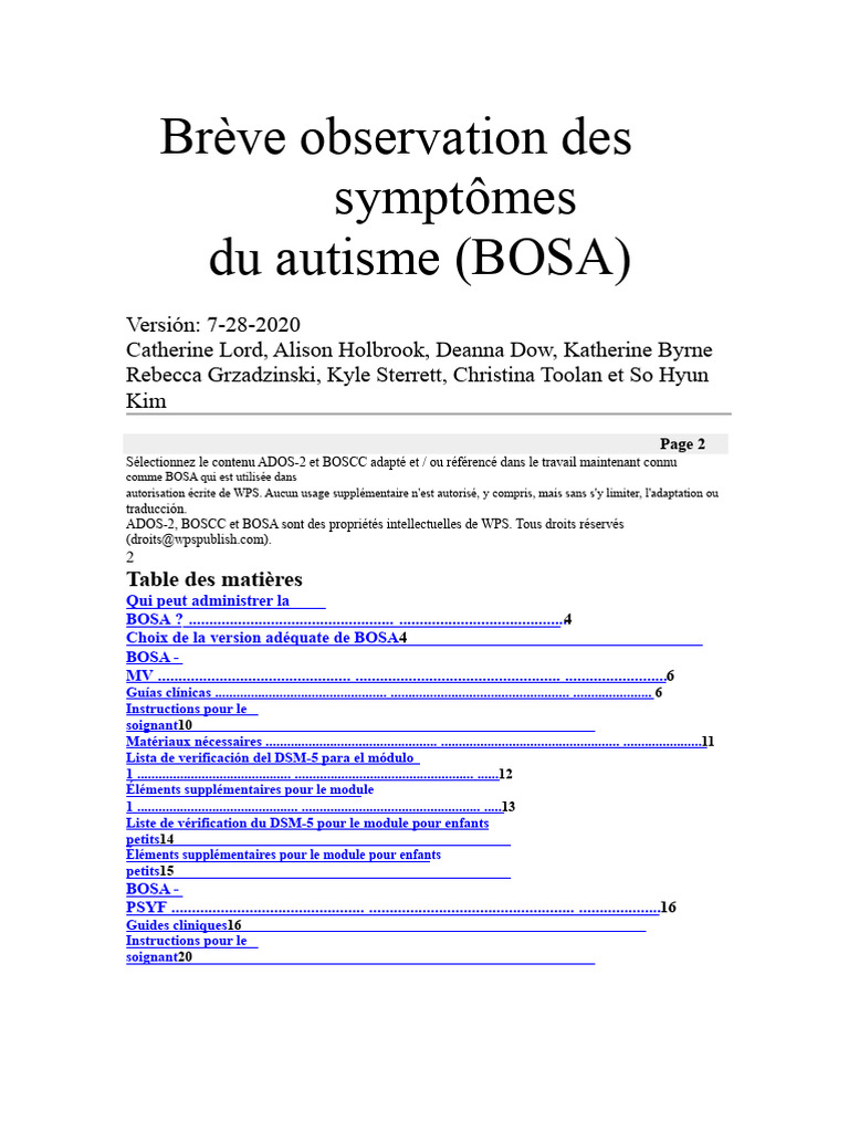Symptômes de l'autisme : Guide BOSA | PDF | Autisme | Jouets