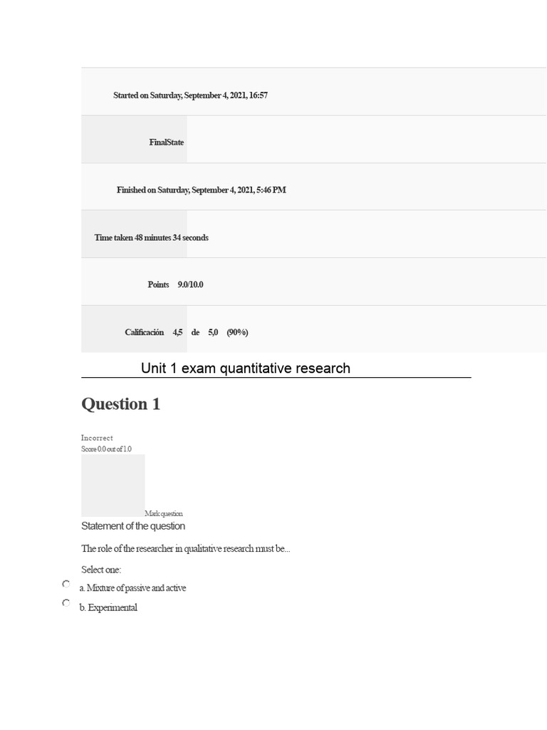Unit 1 Exam Quantitative Research | PDF | Validity (Statistics ...