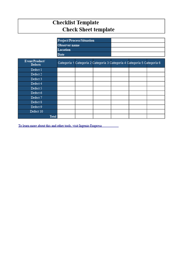 Defect Check Sheet Template | PDF