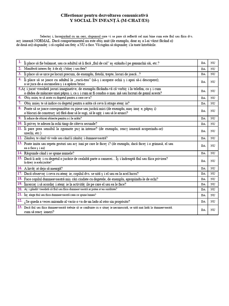 M-CHAT CU Punctaj | PDF