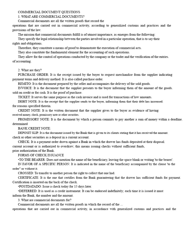 Questionnaire Commercial Documents | PDF | Invoice | Receipt