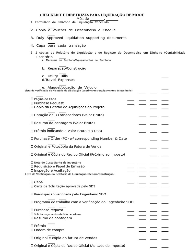 Checklist de Liquidação de MOOE | PDF