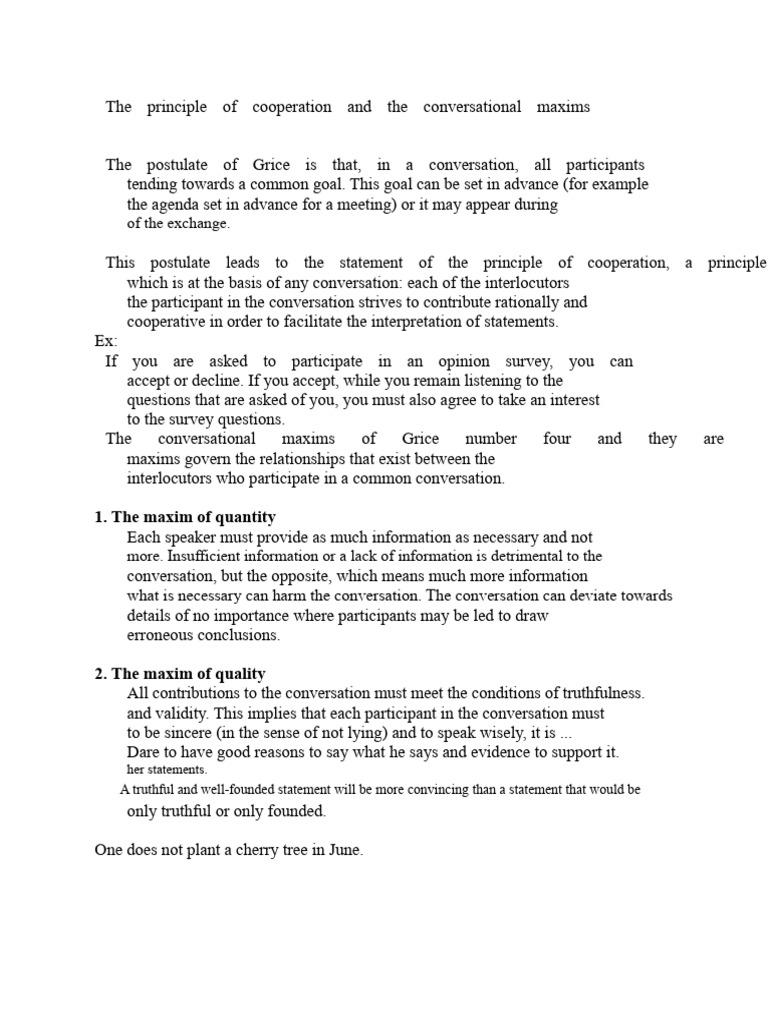 Grice's Conversational Maxims Explained | PDF