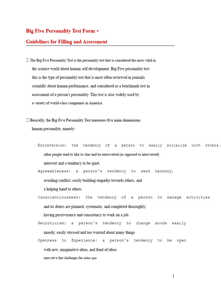 Big Five Personality Test Guide | PDF | Extraversion And Introversion ...