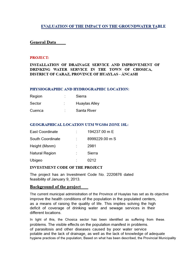 Evaluation of The Impact On The Groundwater Table | PDF | Groundwater ...