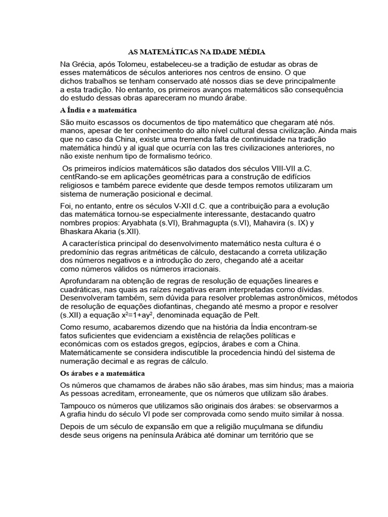 Contribuições Matemáticas da Idade Média | PDF | Matemática | Aritmética