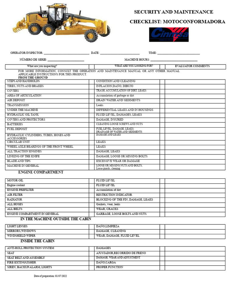 Checklist For Grader Obsolete | PDF | Leak | Truck
