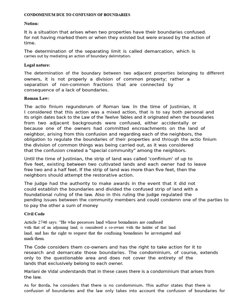 Real Rights - Condominium Due to Confusion of Limits. Point 10 Bol 10 ...