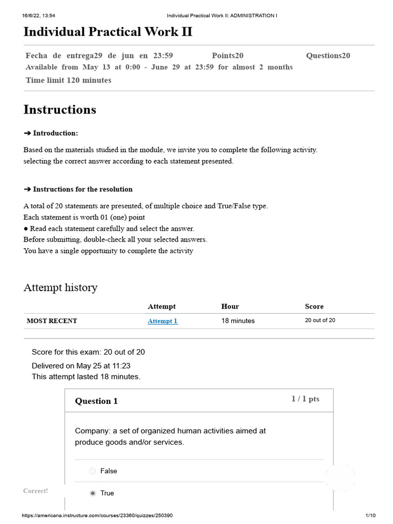 Administration I: Practical Work Guide | PDF | Multiple Choice | Goal