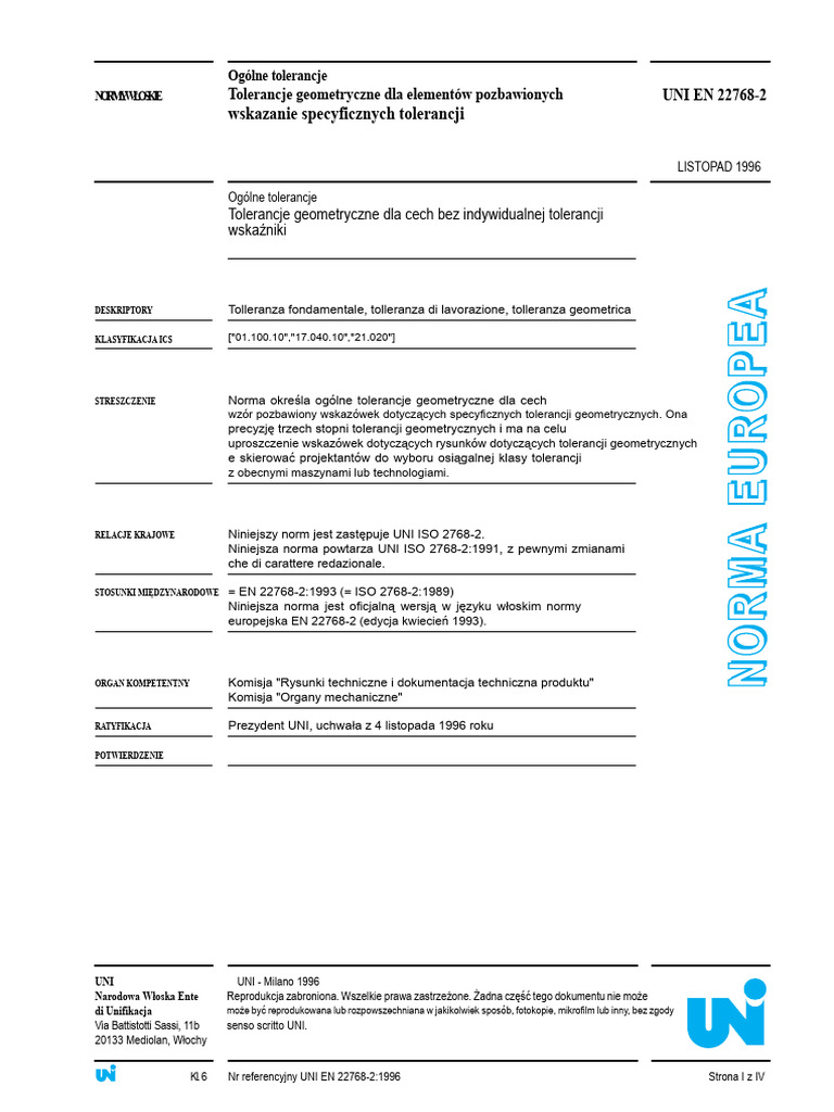 Uni en 22768-2 - 1993 | PDF