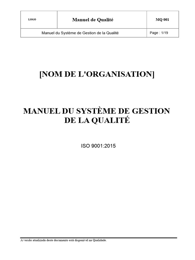 Manuel de Gestion de la Qualité ISO 9001 | PDF | Management de la ...