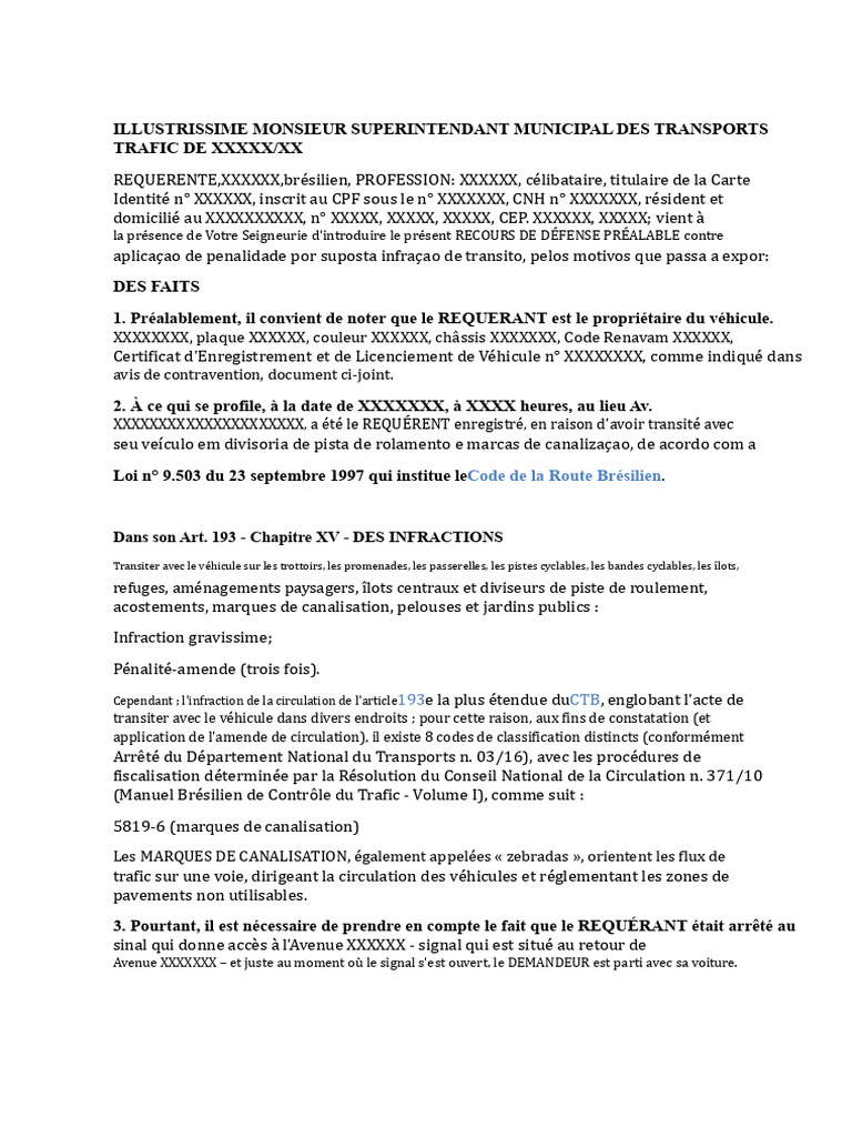 Recours contre amende de circulation brésilienne | PDF | Aménagement ...