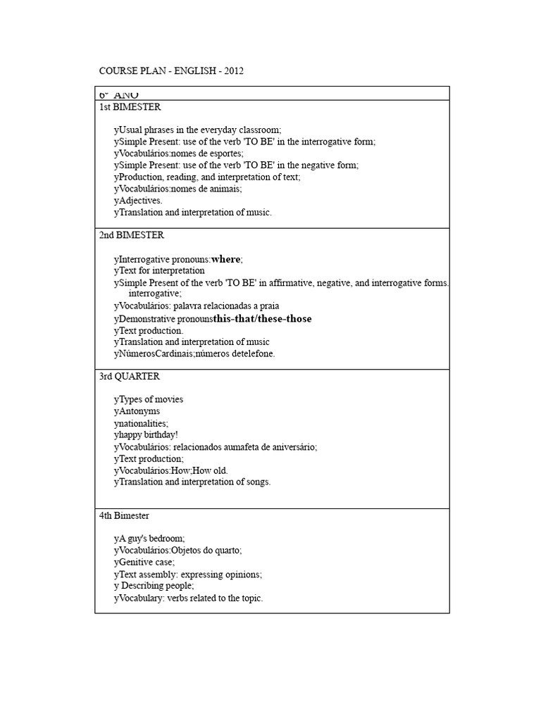 2012 English Course Plan Overview | PDF | Verb | Language Mechanics