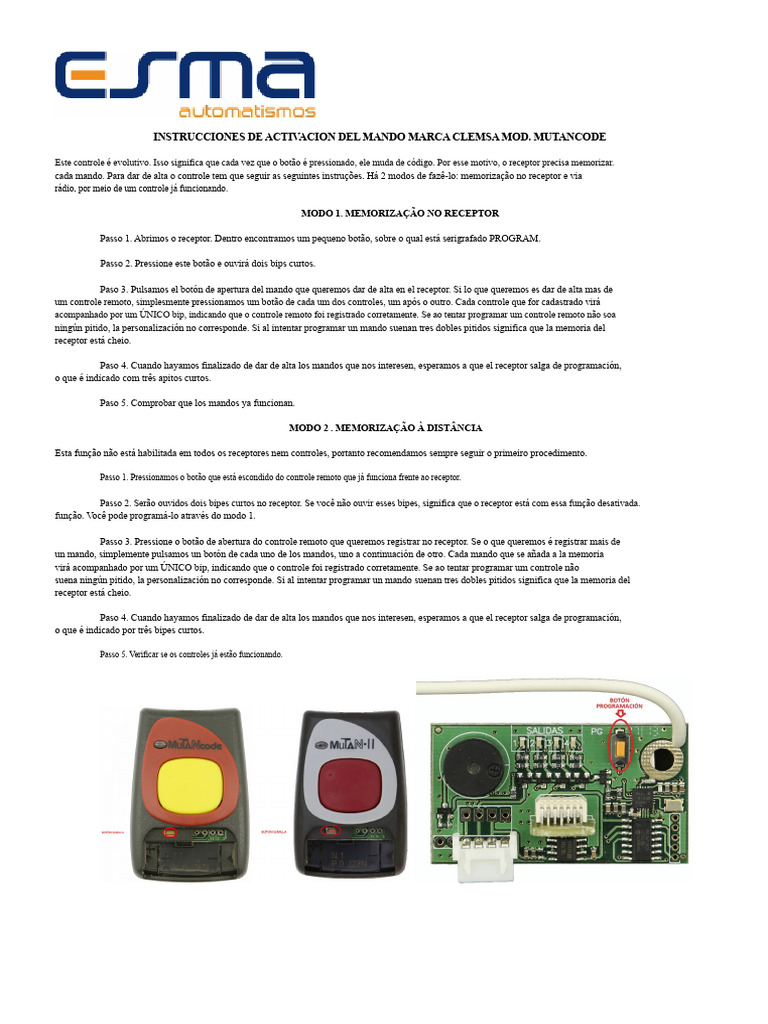 Ativação do Controle Clemsa Mutancode | PDF