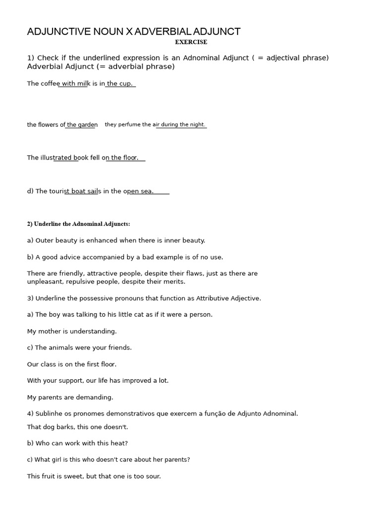 Adnominal and Adverbial Adjuncts Exercise | PDF | Adjective ...