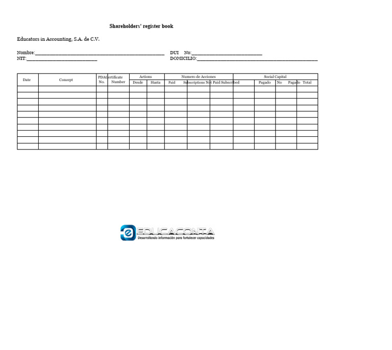 Shareholders' Register Book PDF | PDF