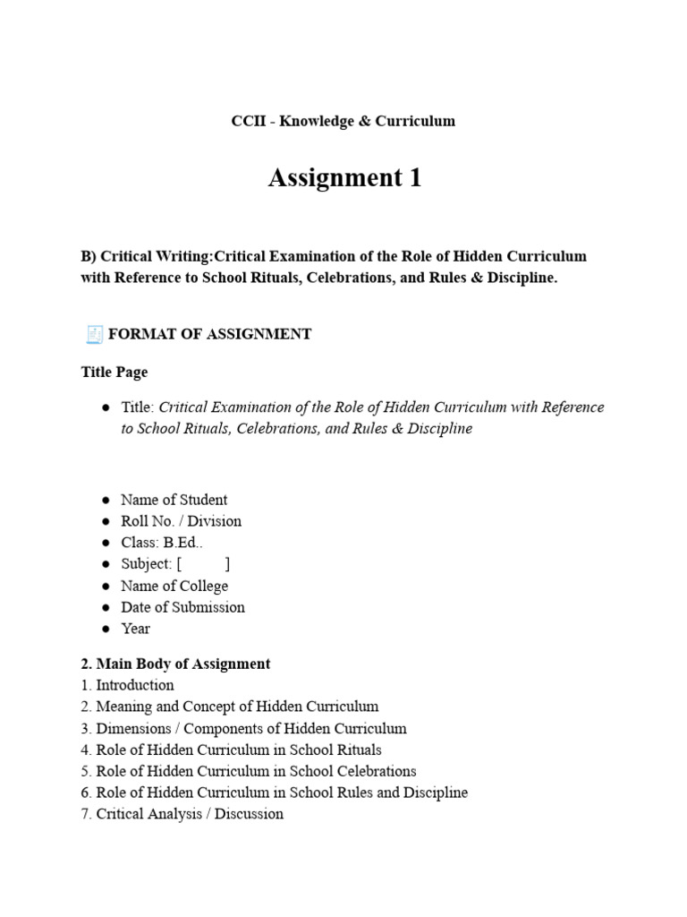 Assig 1 - CCII - Knowledge & Curriculum | PDF | Curriculum | Teachers