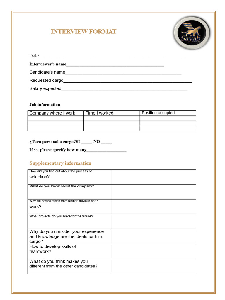 Job Interview Format | PDF | Job Interview | Knowledge