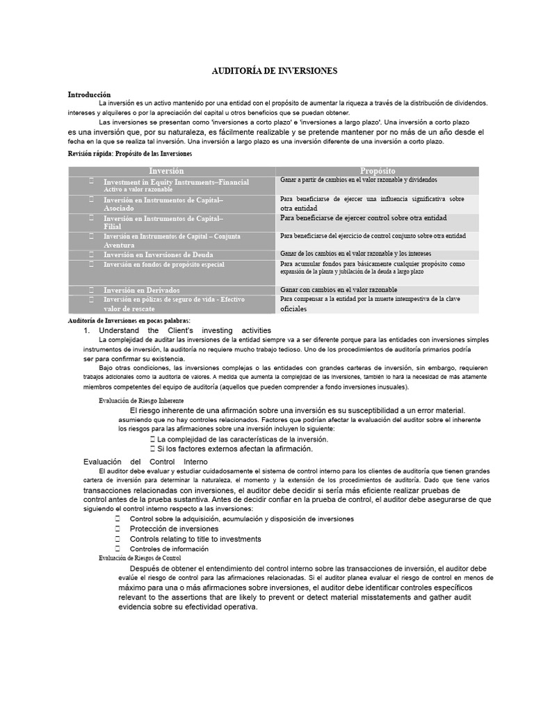 Auditoría de Inversiones: Guía Completa | PDF | Auditoría | Compartir ...