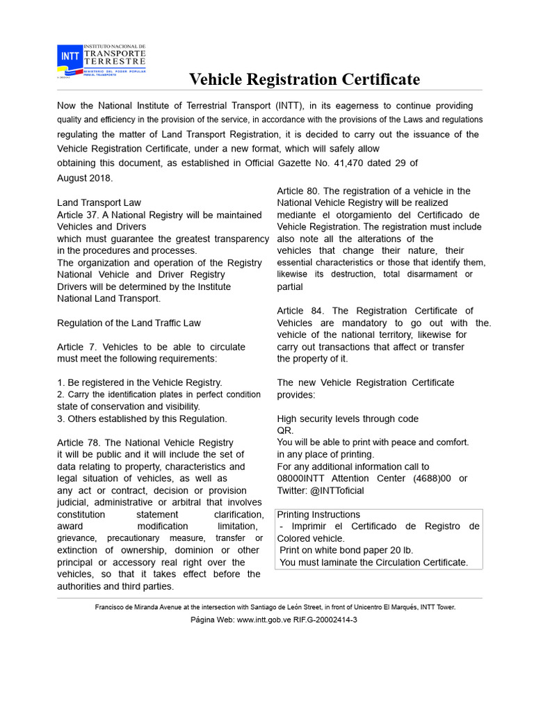 Vehicle Registration Certificate | PDF | Vehicles | Identity Document