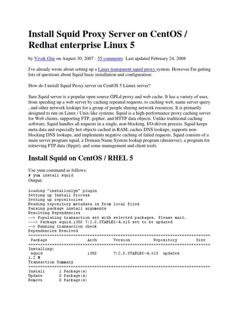 Install Squid Proxy on CentOS 5 | PDF | Proxy Server | Web Server
