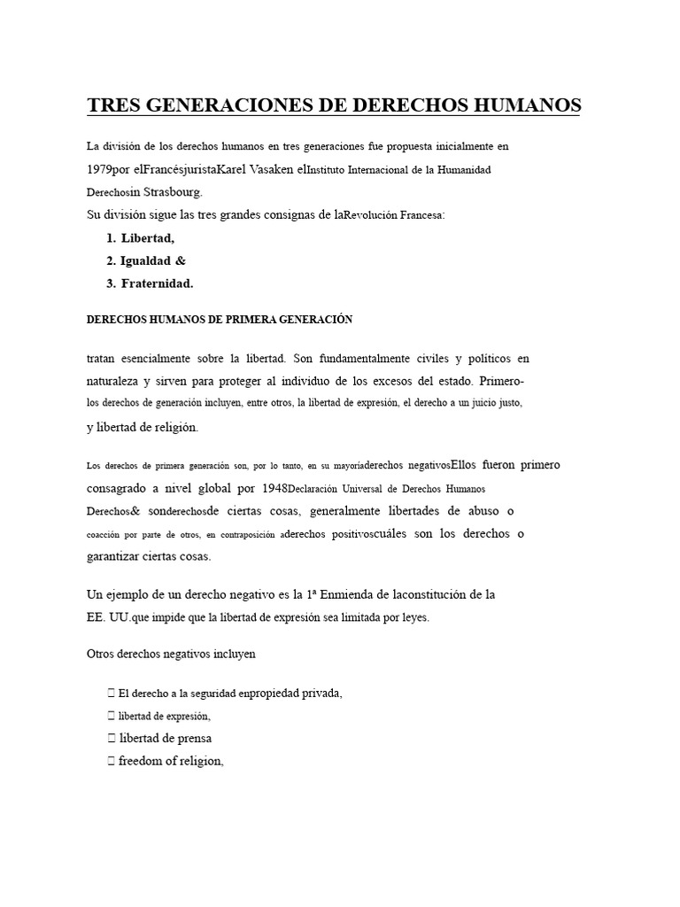 Tres Generaciones de Derechos Humanos | PDF | Derechos | Libertad