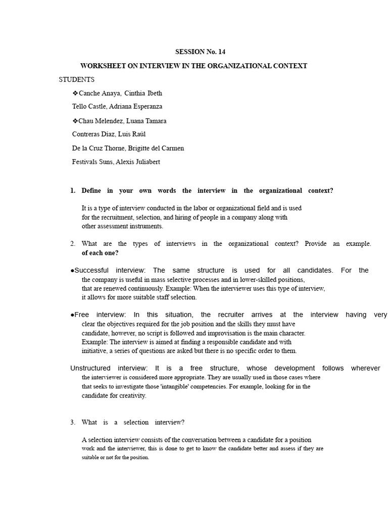 Work Sheet Job Interview | PDF | Interview | Cognition