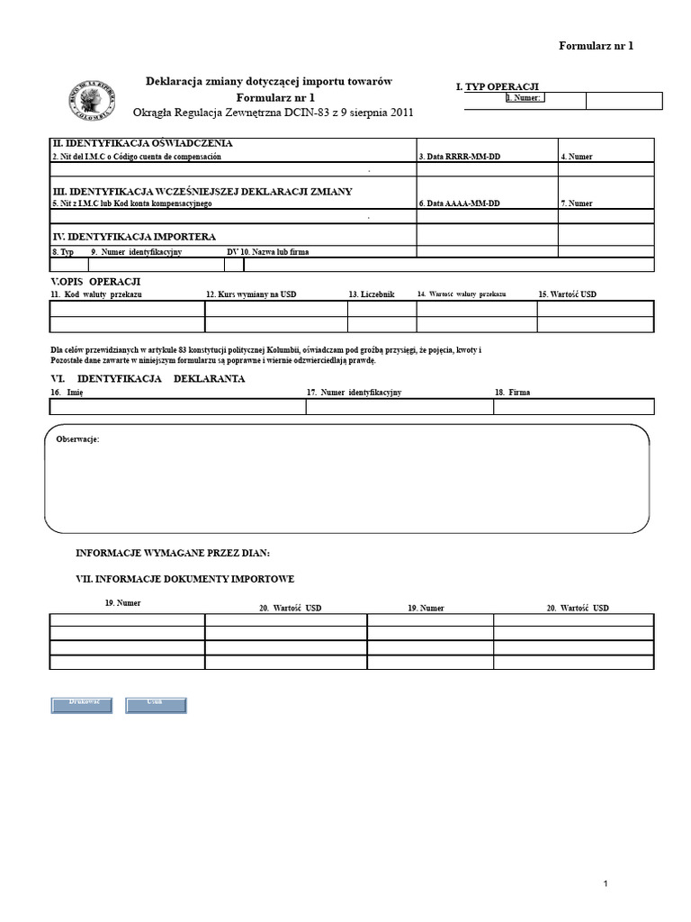 Formularz Zgłoszenie Zmiany NR 1 | PDF