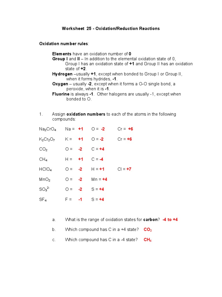Oxidation And Reduction Worksheet - Nidecmege Pertaining To Oxidation Reduction Worksheet Answers