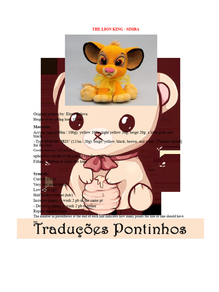 Crochet Simba Pattern Guide | PDF | Crochet | Yarn