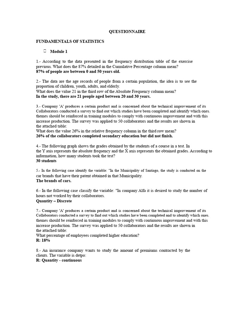 Statistics Questionnaire Insights | PDF | Probability Distribution ...