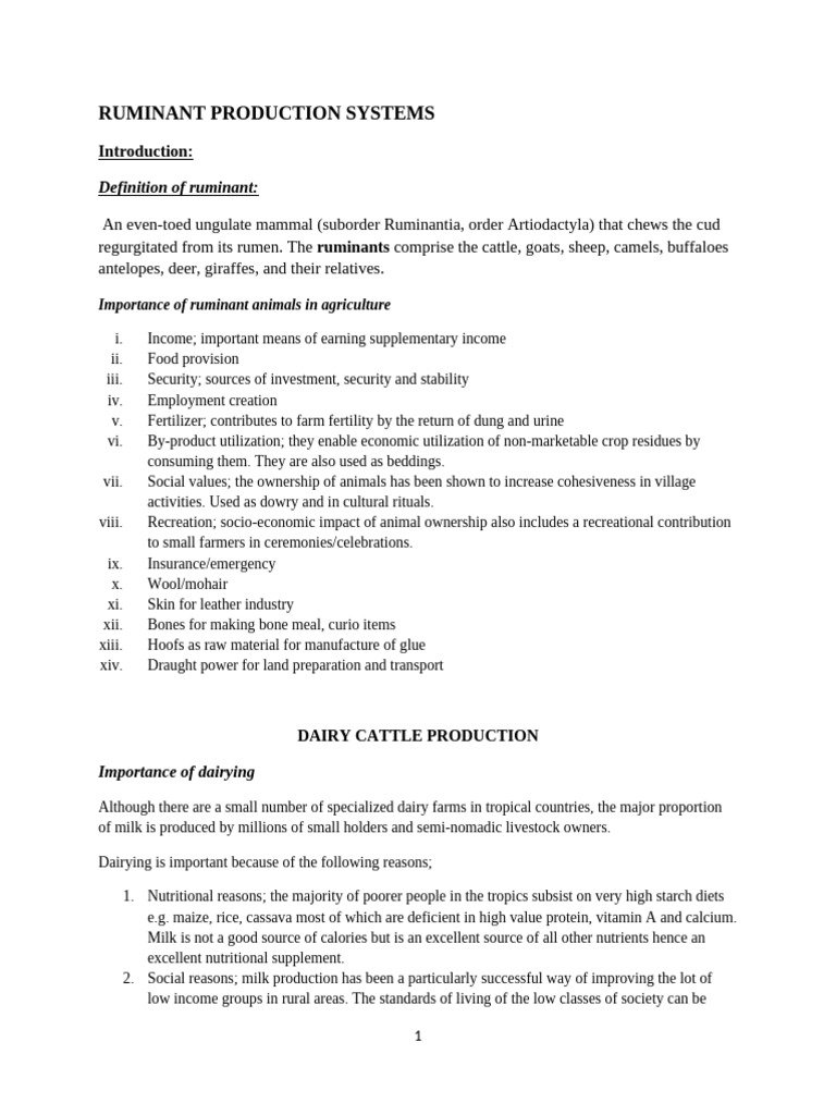 Ruminant Production Systems Overview | PDF | Cattle | Dairy Cattle