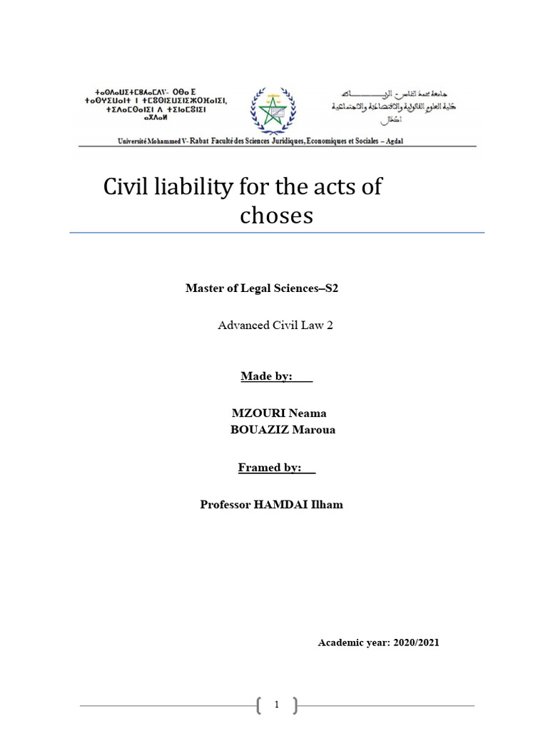 Civil Liability for Choses in Moroccan Law | PDF | Tort | Legal Liability