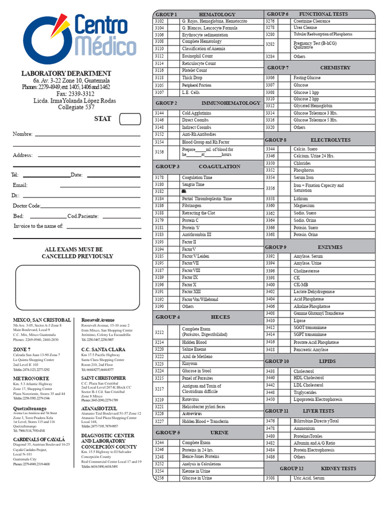 Comprehensive Laboratory Tests Overview | PDF | Cholesterol ...