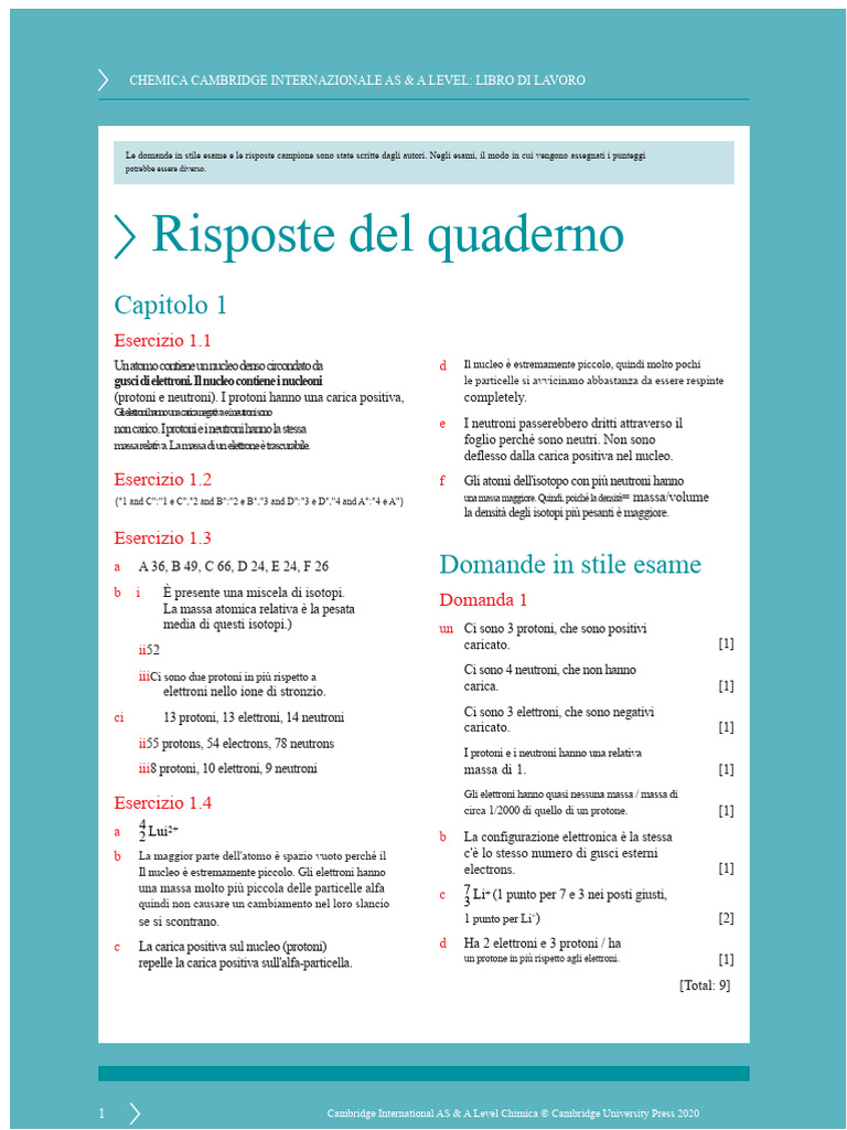Risposte Al Quaderno Di Esercizi Di Chimica AS e A Level | PDF