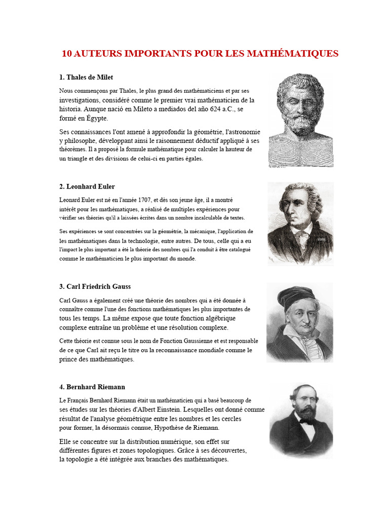 10 Mathématiciens Influents à Connaître | PDF | Mathématiques | Géométrie
