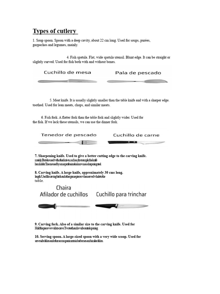 Types of Cutlery | PDF | Knife | Foods
