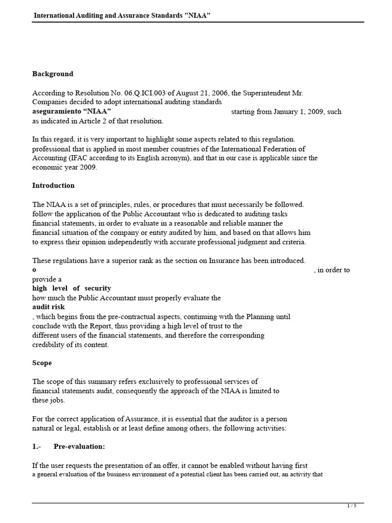NIAA: International Auditing Standards Overview | PDF | Audit ...