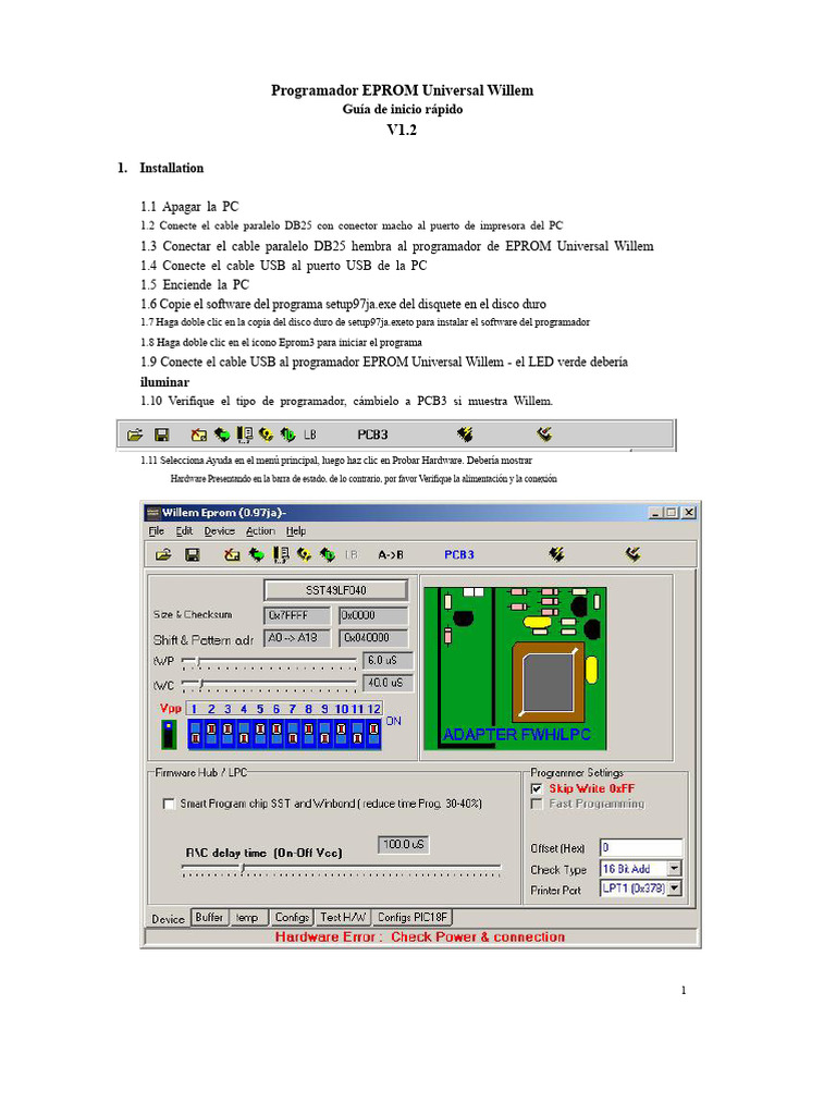 Guía Rápida Programador EPROM Willem | PDF | USB | Hardware de la ...