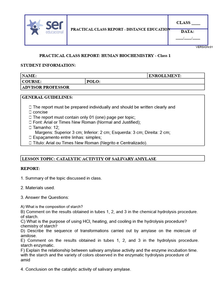 Practical Classes Report Ead 2021 - Human Biochemistry - Class 1 | PDF ...