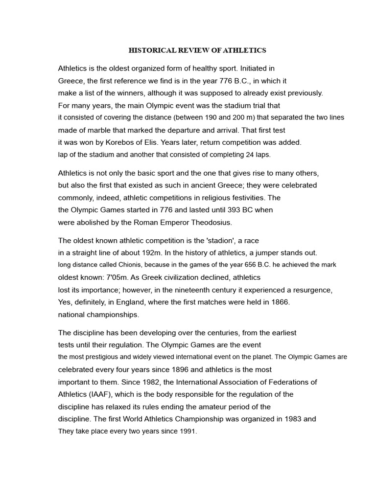 History and Events of Athletics | PDF | Track And Field | Long Distance ...