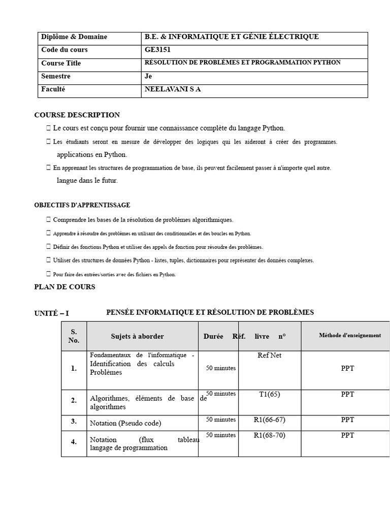 Cours de Programmation Python en B.E. | PDF | Python (Langage de ...