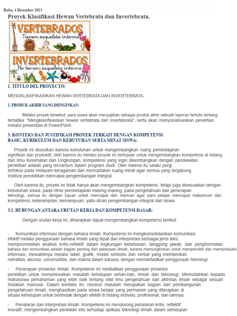Klasifikasi Hewan Vertebrata dan Invertebrata | PDF
