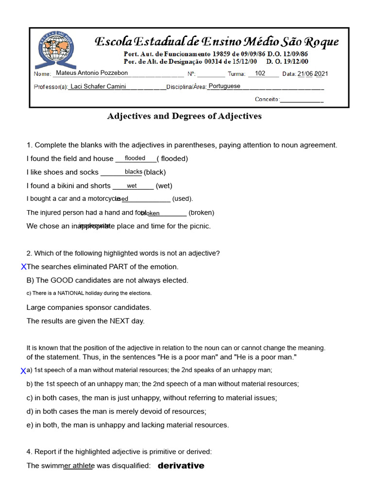 Adjectives and Their Degrees Explained | PDF | Adjective | Syntax